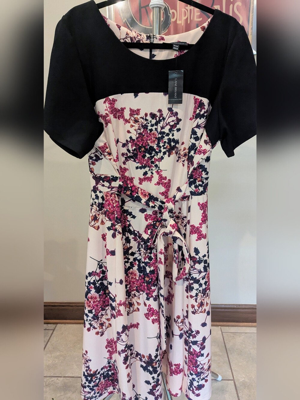 $30 Lane Bryant Size 18/20 Floral Fit & Flare Midi Dress Pink/Black NWT